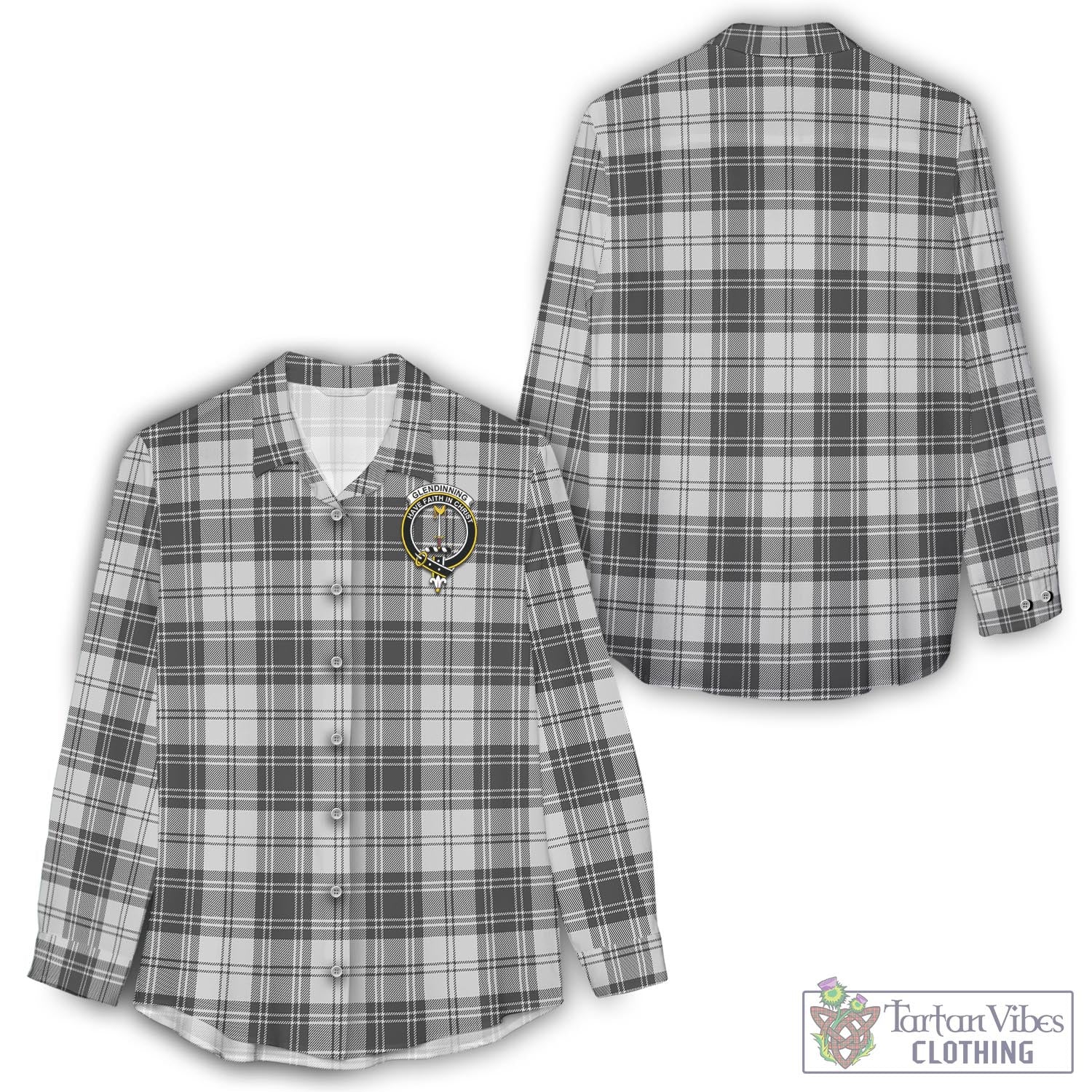 Tartan Vibes Clothing Glendinning Tartan Womens Casual Shirt with Family Crest