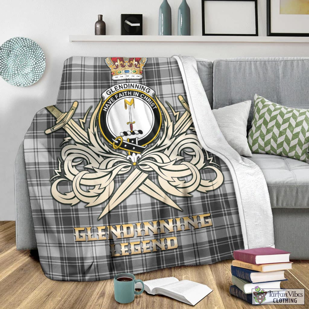 Tartan Vibes Clothing Glendinning Tartan Blanket with Clan Crest and the Golden Sword of Courageous Legacy