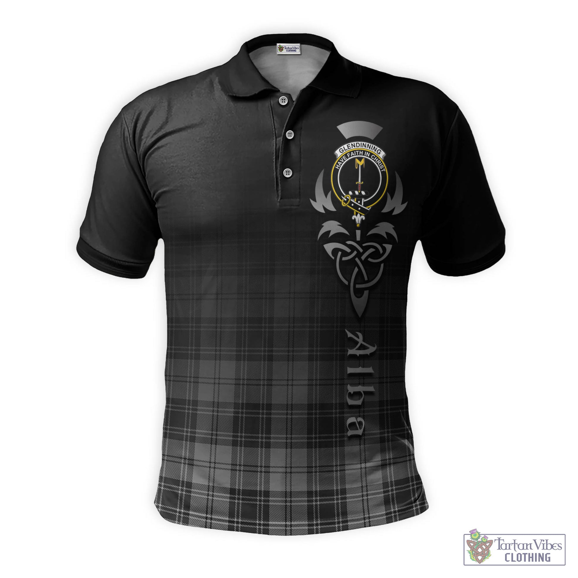 Tartan Vibes Clothing Glendinning Tartan Polo Shirt Featuring Alba Gu Brath Family Crest Celtic Inspired