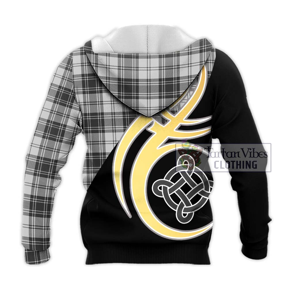 Tartan Vibes Clothing Glendinning Tartan Knitted Hoodie with Family Crest and Celtic Symbol Style