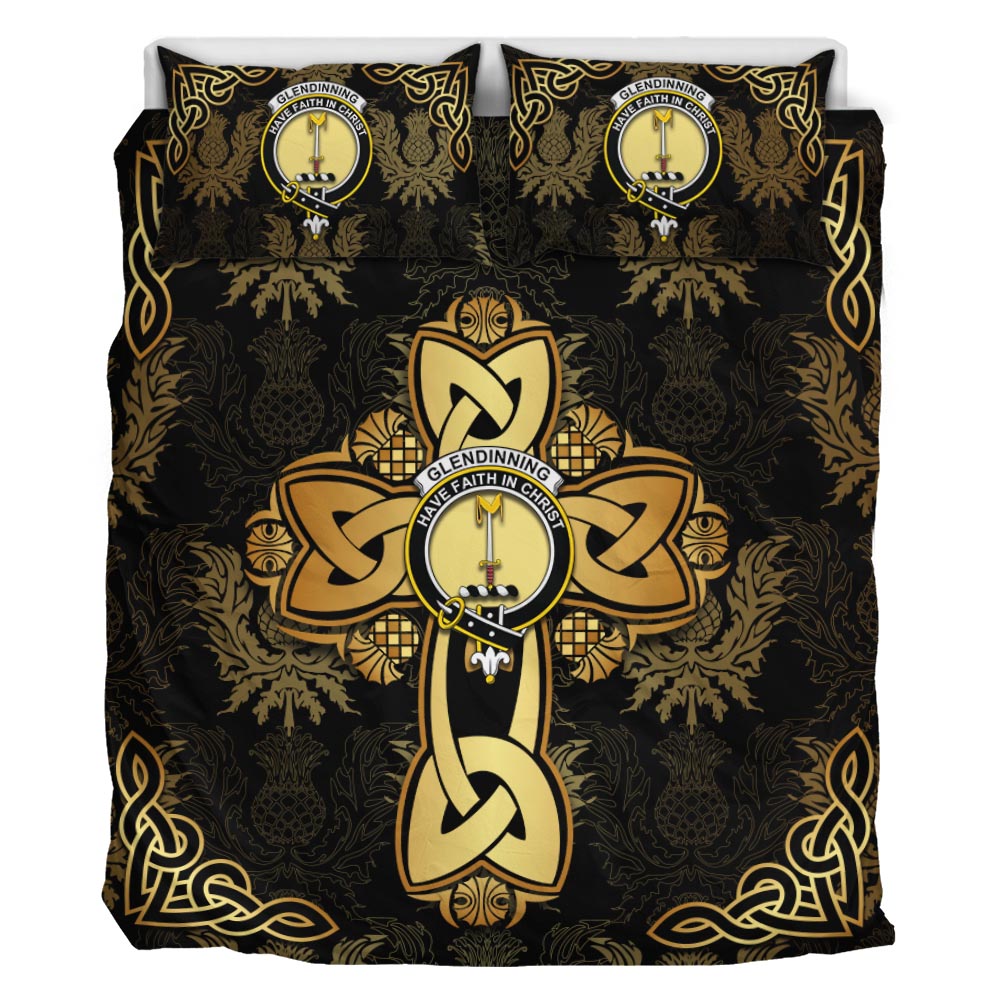 Glendinning Clan Bedding Sets Gold Thistle Celtic Style - Tartanvibesclothing