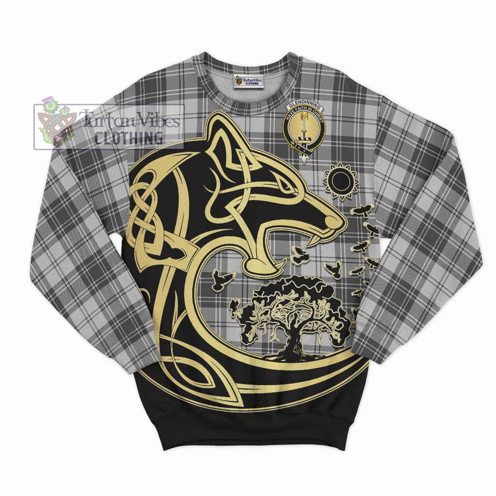 Glendinning Tartan Sweatshirt with Family Crest Celtic Wolf Style - Tartan Vibes Clothing