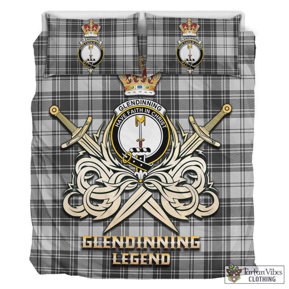 Tartan Vibes Clothing Glendinning Tartan Bedding Set with Clan Crest and the Golden Sword of Courageous Legacy