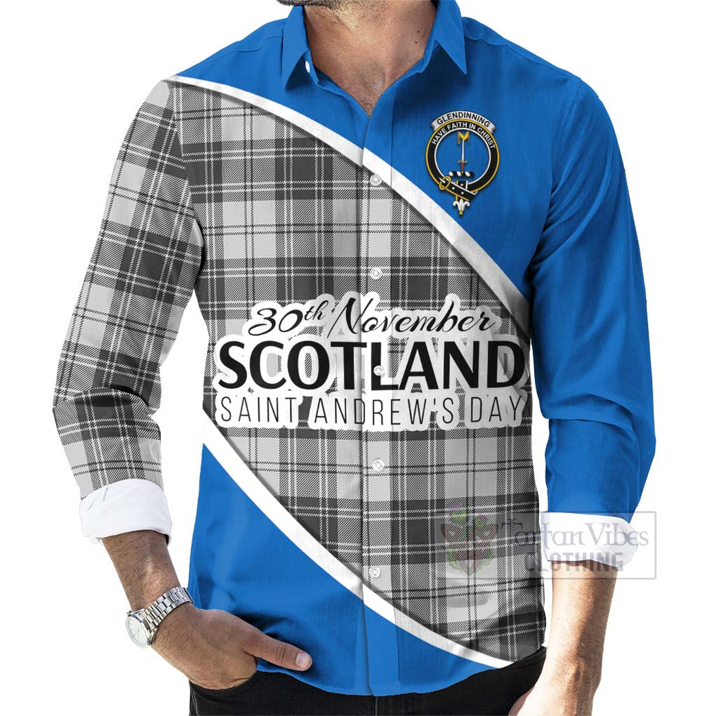 Tartan Vibes Clothing Glendinning Family Crest Tartan Long Sleeve Button Shirt Celebrate Saint Andrew's Day in Style