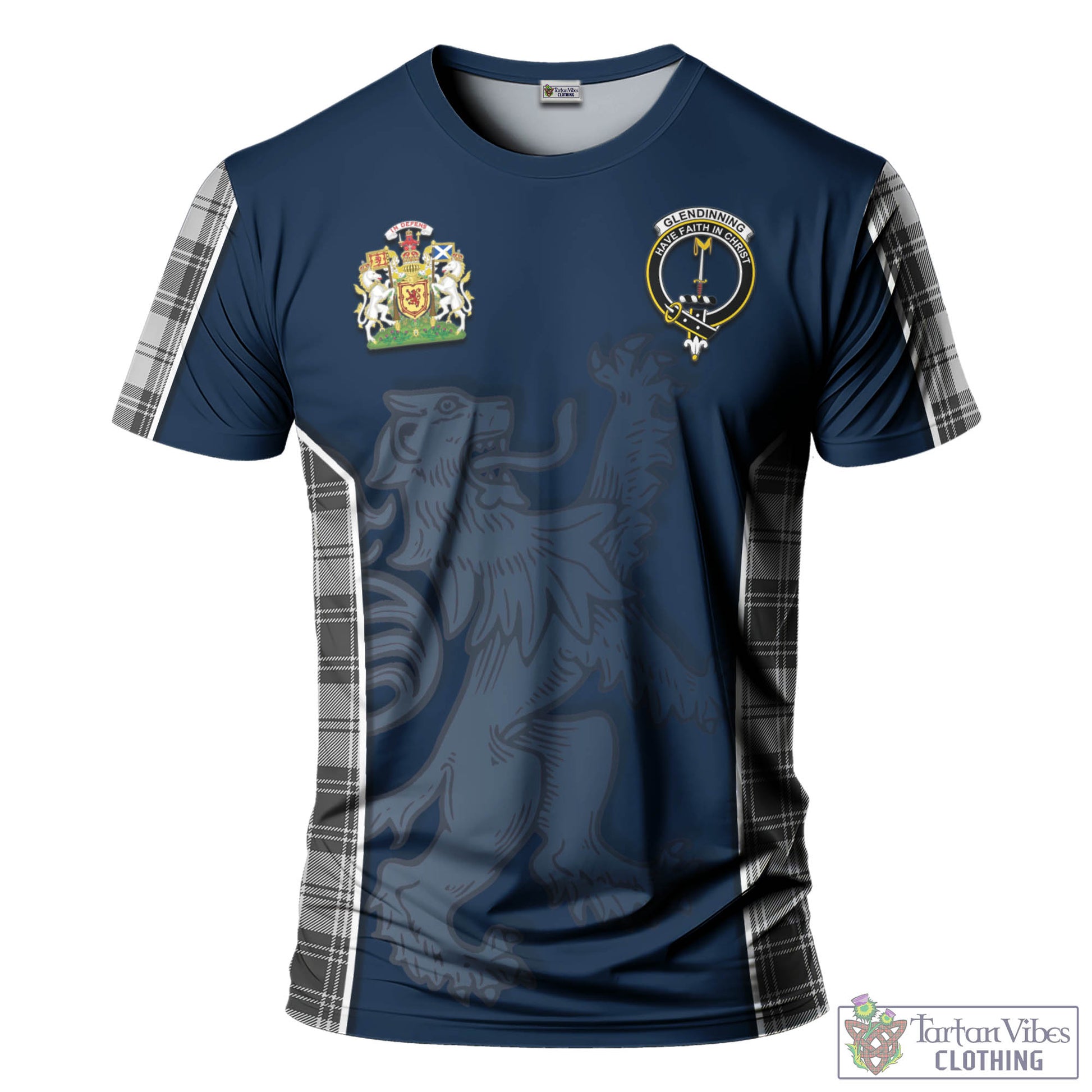 Tartan Vibes Clothing Glendinning Tartan T-Shirt with Family Crest and Lion Rampant Vibes Sport Style