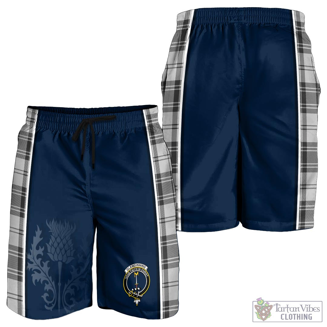 Tartan Vibes Clothing Glendinning Tartan Men's Shorts with Family Crest and Scottish Thistle Vibes Sport Style
