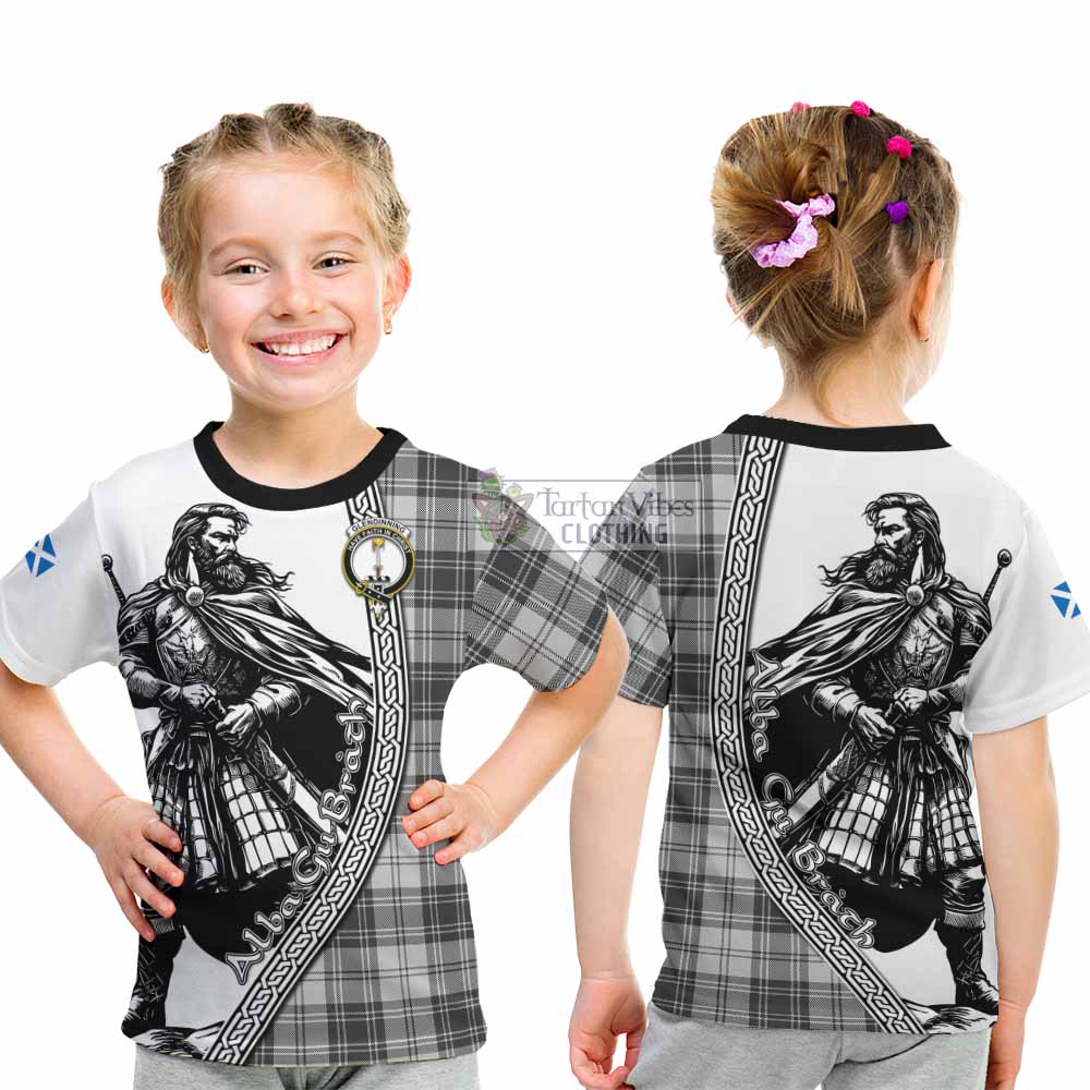 Glendinning Tartan Clan Crest Kid T-Shirt with Highlander Warrior Celtic Style