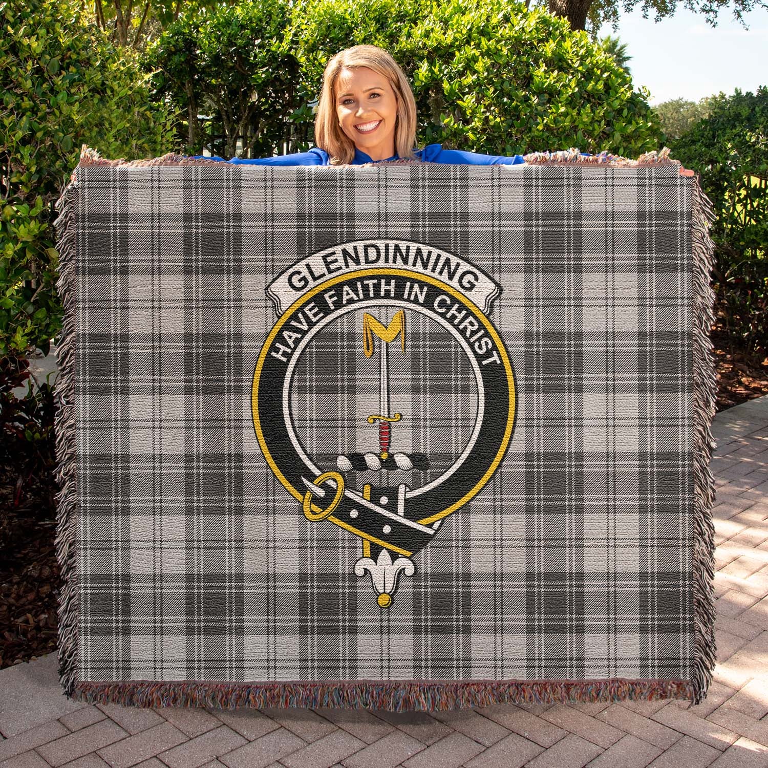 Tartan Vibes Clothing Glendinning Tartan Woven Blanket with Family Crest