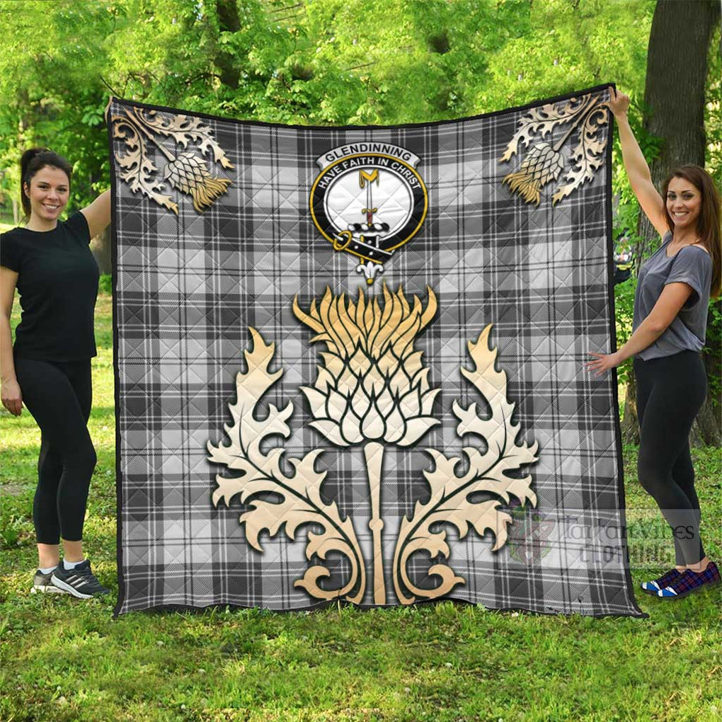 Tartan Vibes Clothing Glendinning Tartan Quilt with Family Crest and Golden Thistle Style