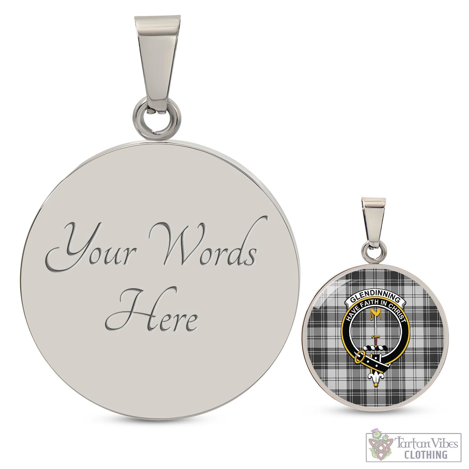 Tartan Vibes Clothing Glendinning Tartan Circle Necklace with Family Crest