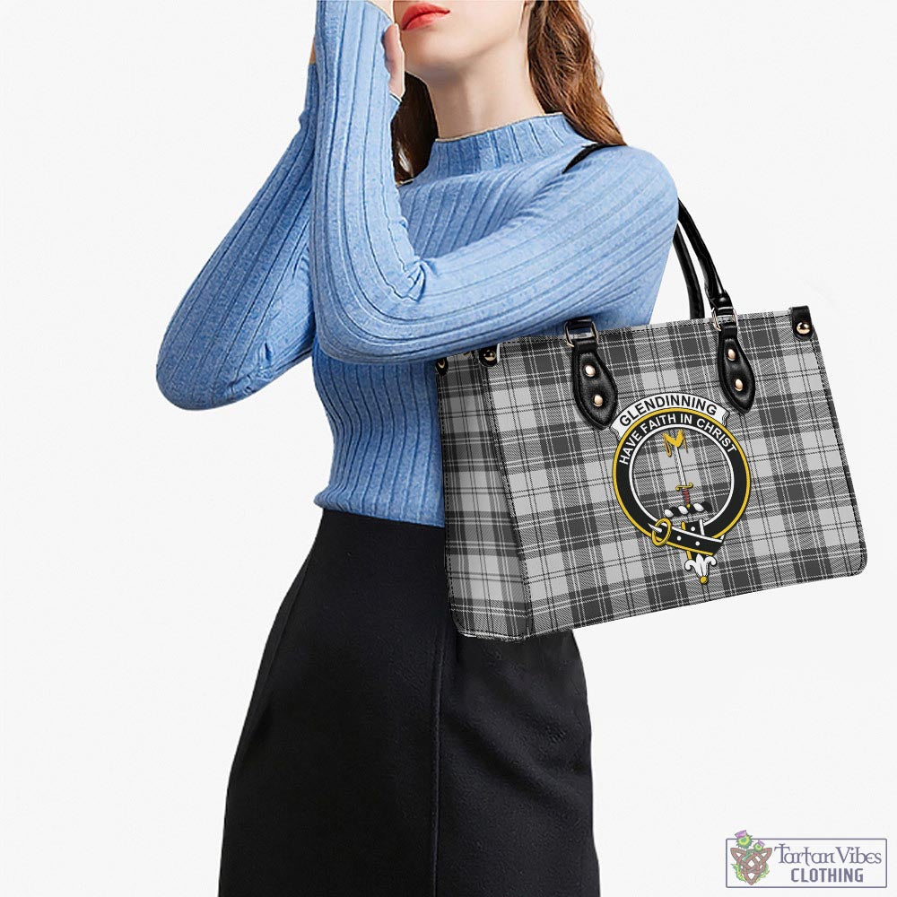 Tartan Vibes Clothing Glendinning Tartan Luxury Leather Handbags with Family Crest