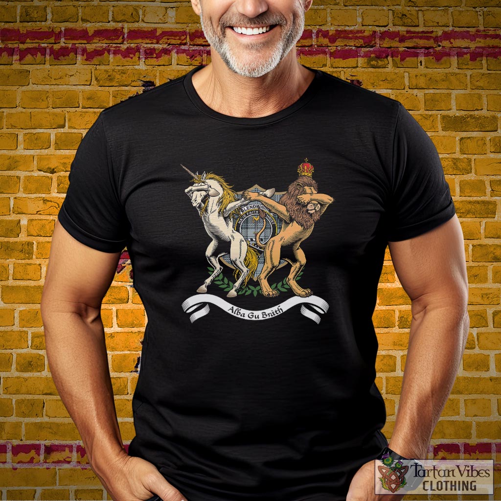 Tartan Vibes Clothing Glendinning Family Crest Cotton Men's T-Shirt with Scotland Royal Coat Of Arm Funny Style