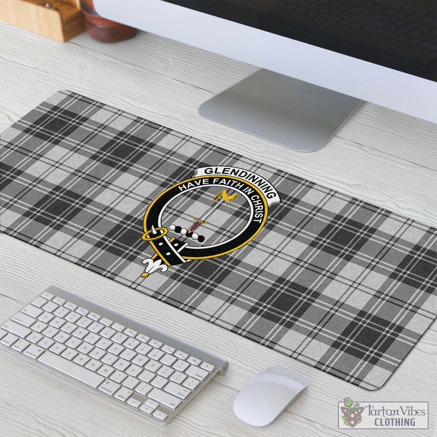 Tartan Vibes Clothing Glendinning Tartan Mouse Pad with Family Crest