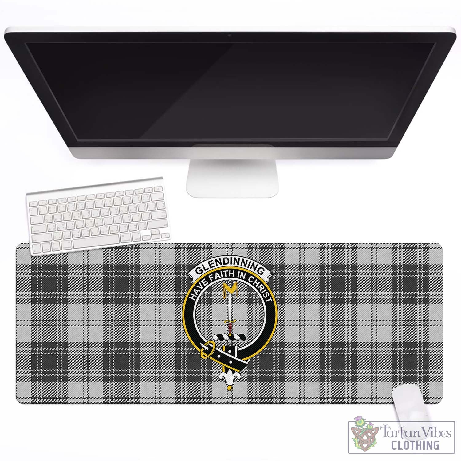 Tartan Vibes Clothing Glendinning Tartan Mouse Pad with Family Crest