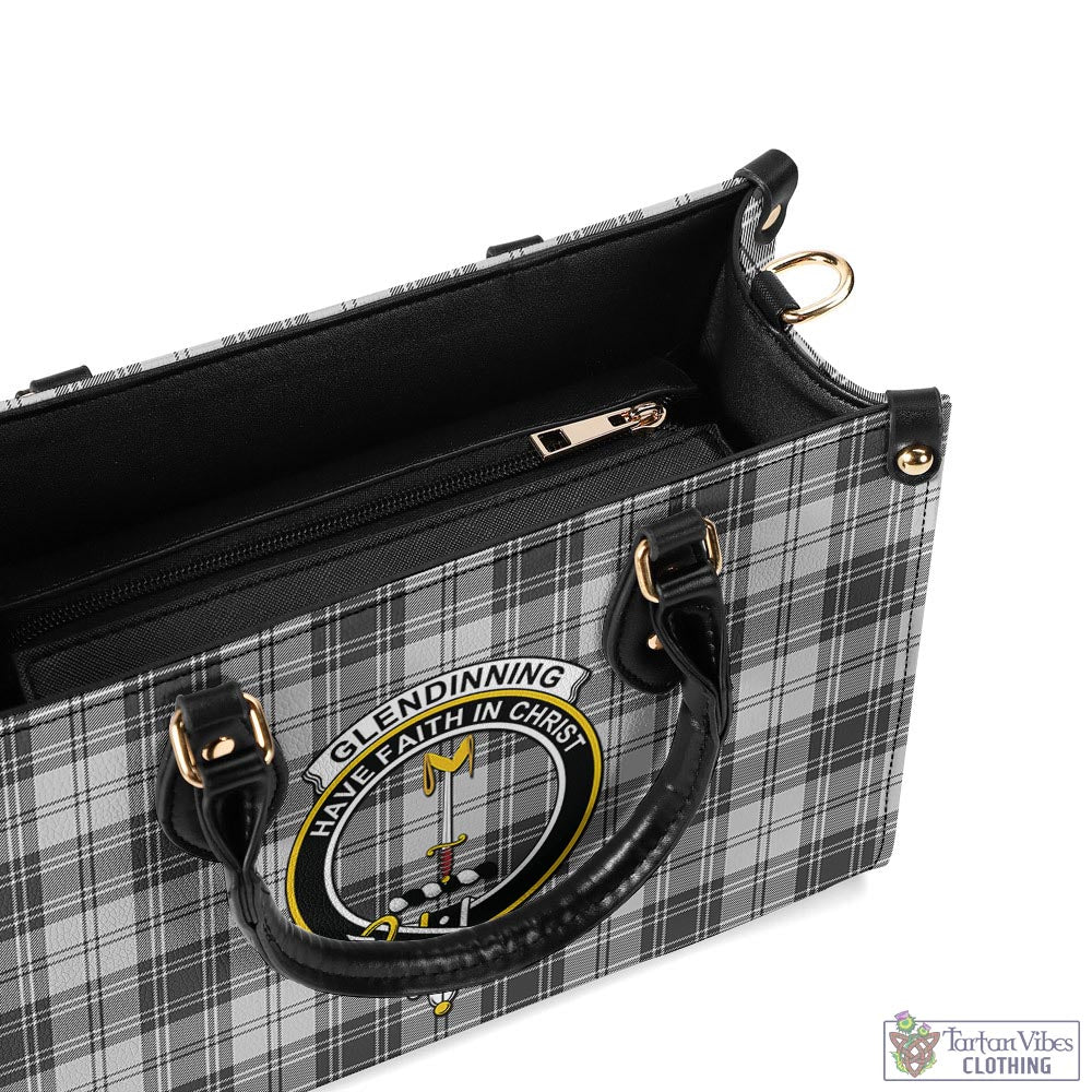 Tartan Vibes Clothing Glendinning Tartan Luxury Leather Handbags with Family Crest