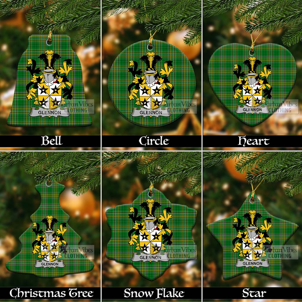 Tartan Vibes Clothing Glennon Irish Clan Tartan Christmas Ceramic Ornament with Coat of Arms