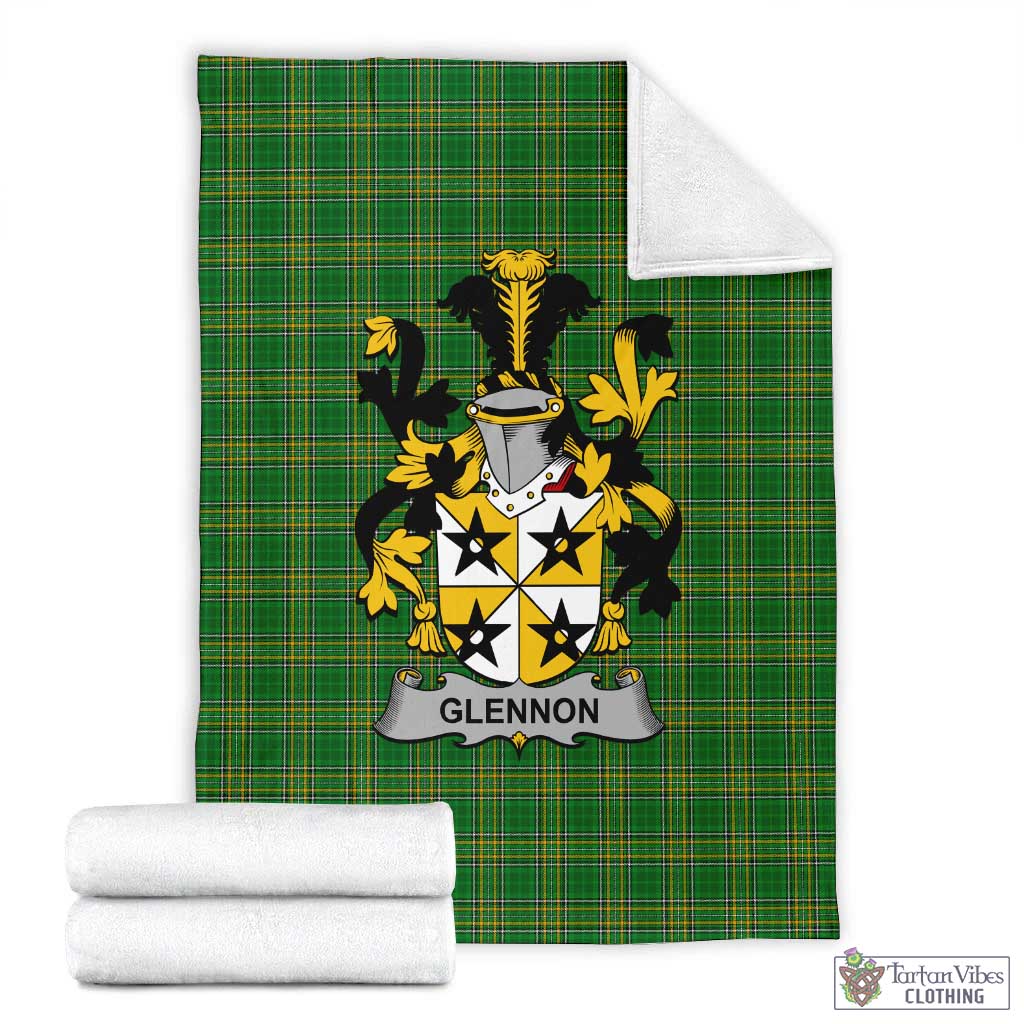 Tartan Vibes Clothing Glennon Irish Clan Tartan Blanket with Coat of Arms