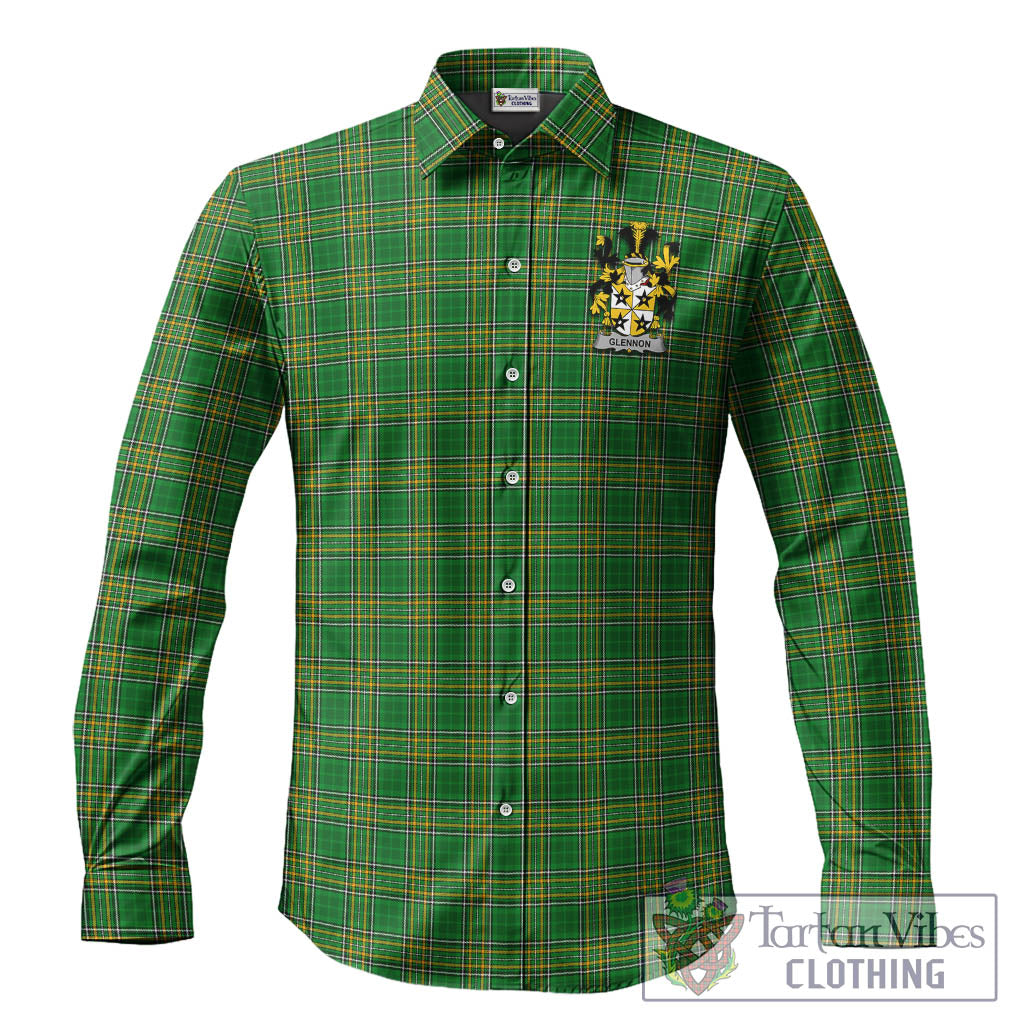 Tartan Vibes Clothing Glennon Ireland Clan Tartan Long Sleeve Button Up with Coat of Arms