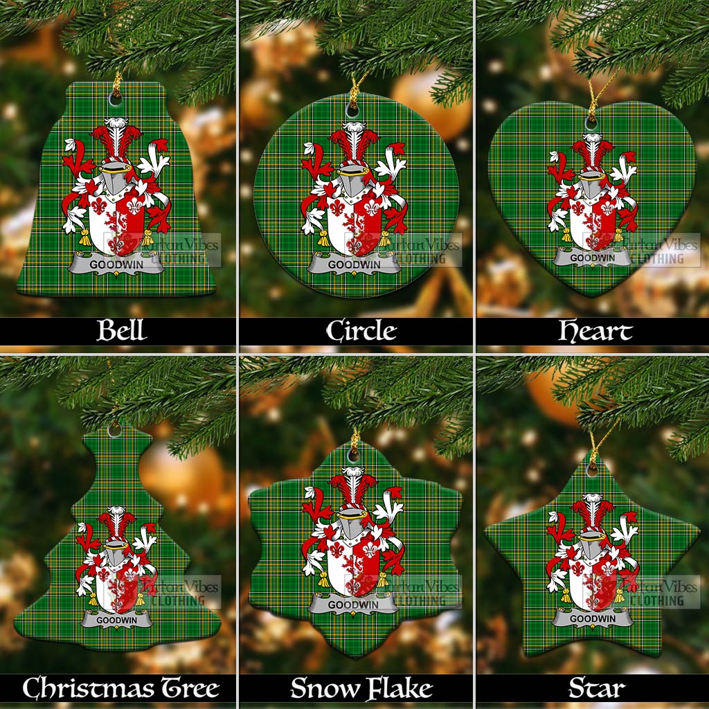 Tartan Vibes Clothing Goodwin Irish Clan Tartan Christmas Ceramic Ornament with Coat of Arms