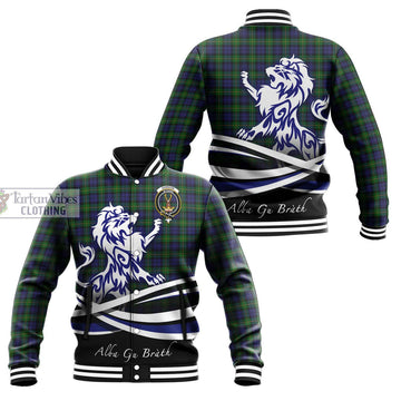 Gordon Tartan Baseball Jacket with Alba Gu Brath Regal Lion Emblem Unisex - Tartan Vibes Clothing