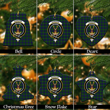 Gordon Tartan Christmas Ceramic Ornaments with Family Crest