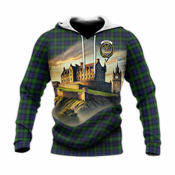 Gordon Tartan Family Crest Knitted Hoodie with Scottish Ancient Castle Style Unisex Knitted Pullover Hoodie - Tartan Vibes Clothing