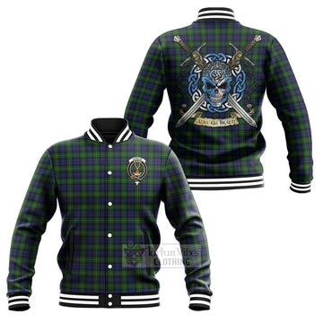 Gordon Tartan Baseball Jacket with Family Crest Celtic Skull Style