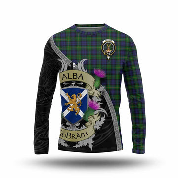 Gordon Tartan Family Crest Long Sleeve T-Shirt Lion Rampant Royal Thistle Shield Celtic Inspired Unisex - Tartan Vibes Clothing