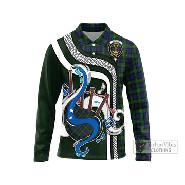 Gordon Tartan Long Sleeve Polo Shirt with Epic Bagpipe Style