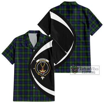 Gordon Tartan Short Sleeve Button Up with Family Crest Circle Style