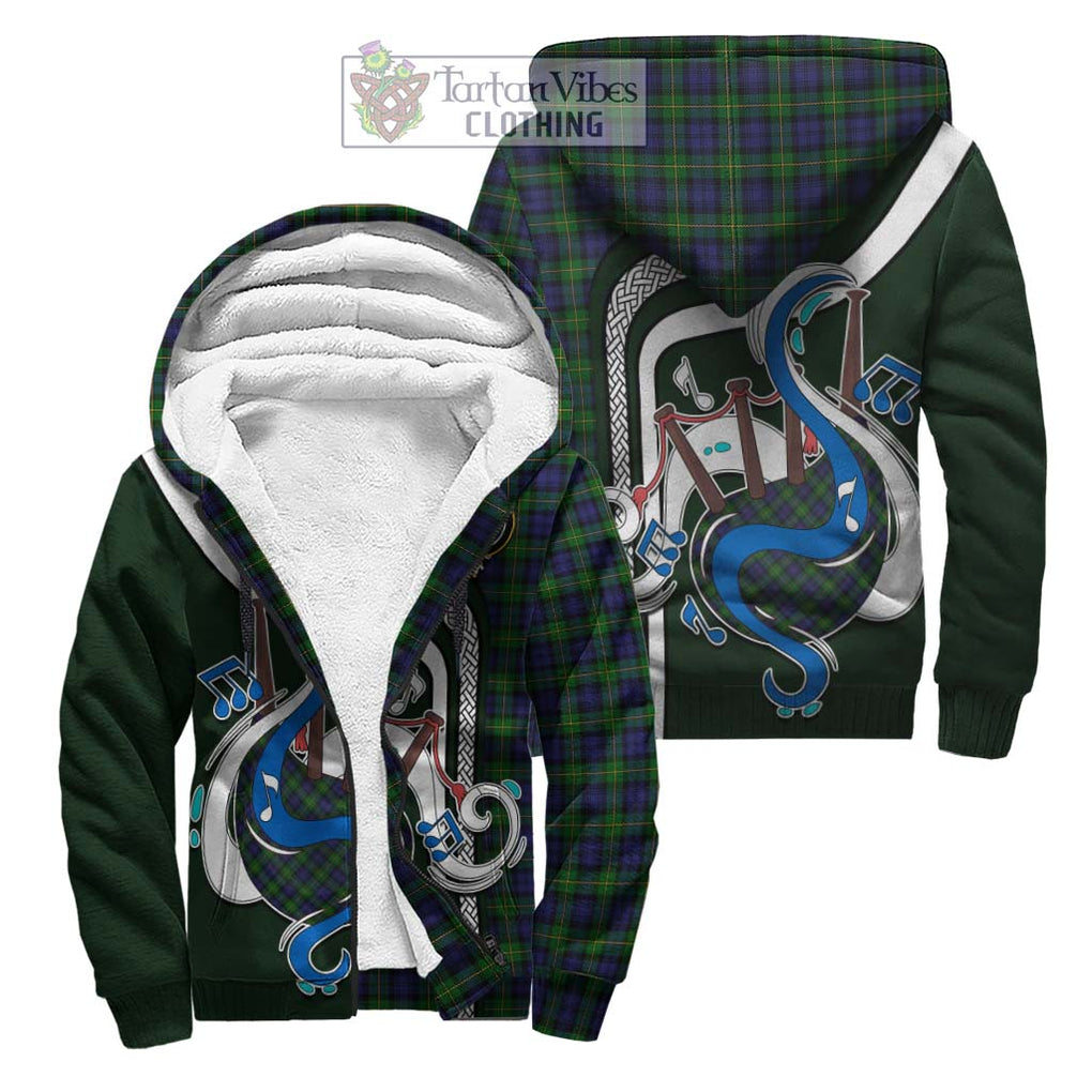 Gordon Tartan Sherpa Hoodie with Epic Bagpipe Style Unisex S - Tartanvibesclothing Shop