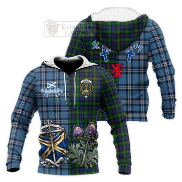 Gordon Tartan Knitted Hoodie Happy St. Andrew's Day Half Tartan Style