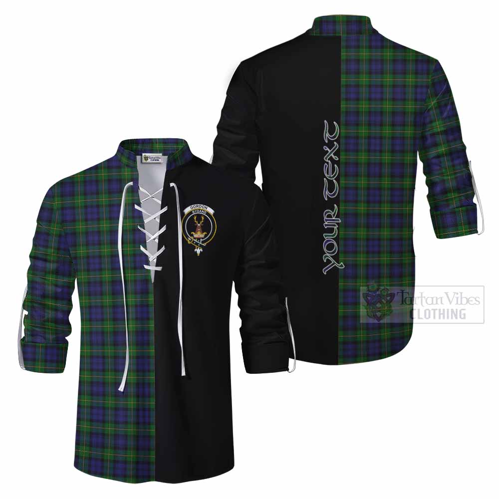 Tartan Vibes Clothing Gordon Tartan Ghillie Kilt Shirt with Family Crest and Half Of Me Style