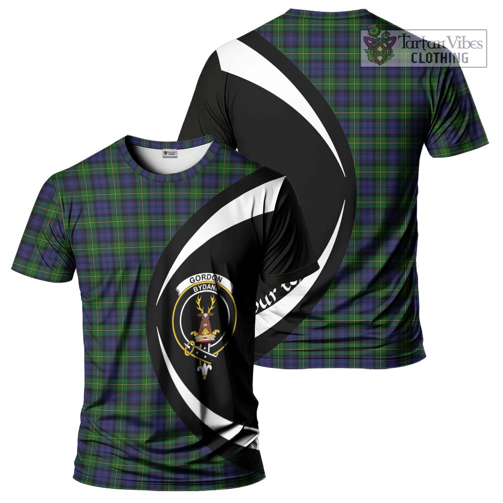 Tartan Vibes Clothing Gordon Tartan T-Shirt with Family Crest Circle Style