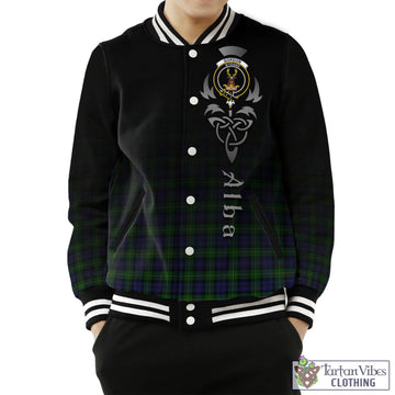 Gordon Tartan Baseball Jacket Featuring Alba Gu Brath Family Crest Celtic Inspired