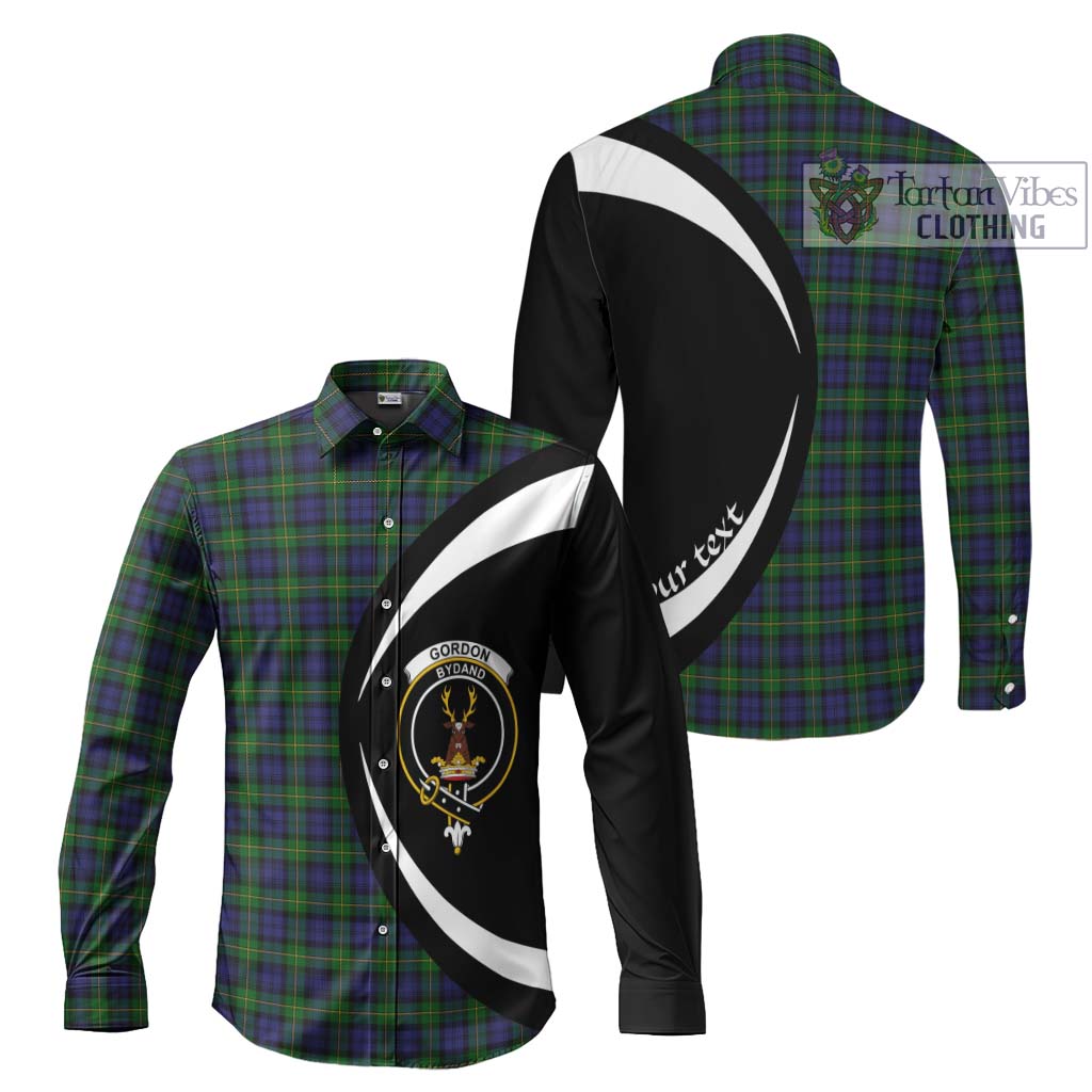 Gordon Tartan Long Sleeve Button Up with Family Crest Circle Style Men's Shirt S - Tartan Vibes Clothing