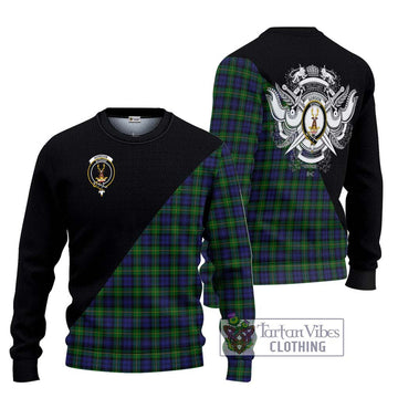 Gordon Tartan Ugly Sweater with Family Crest and Military Logo Style