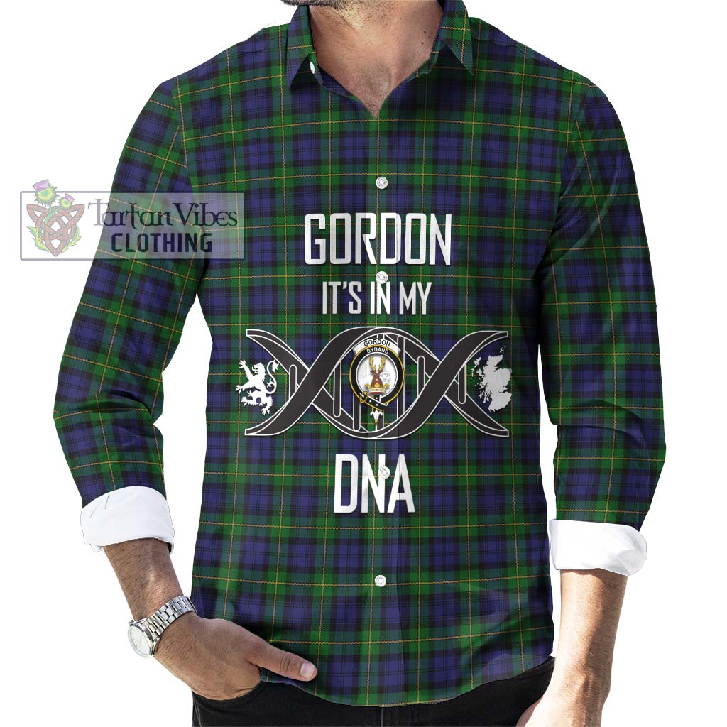 Gordon Tartan Long Sleeve Button Shirt with Family Crest DNA In Me Style Men's Shirt S - Tartanvibesclothing Shop