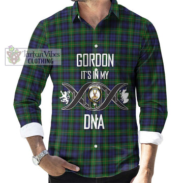 Gordon Tartan Long Sleeve Button Shirt with Family Crest DNA In Me Style