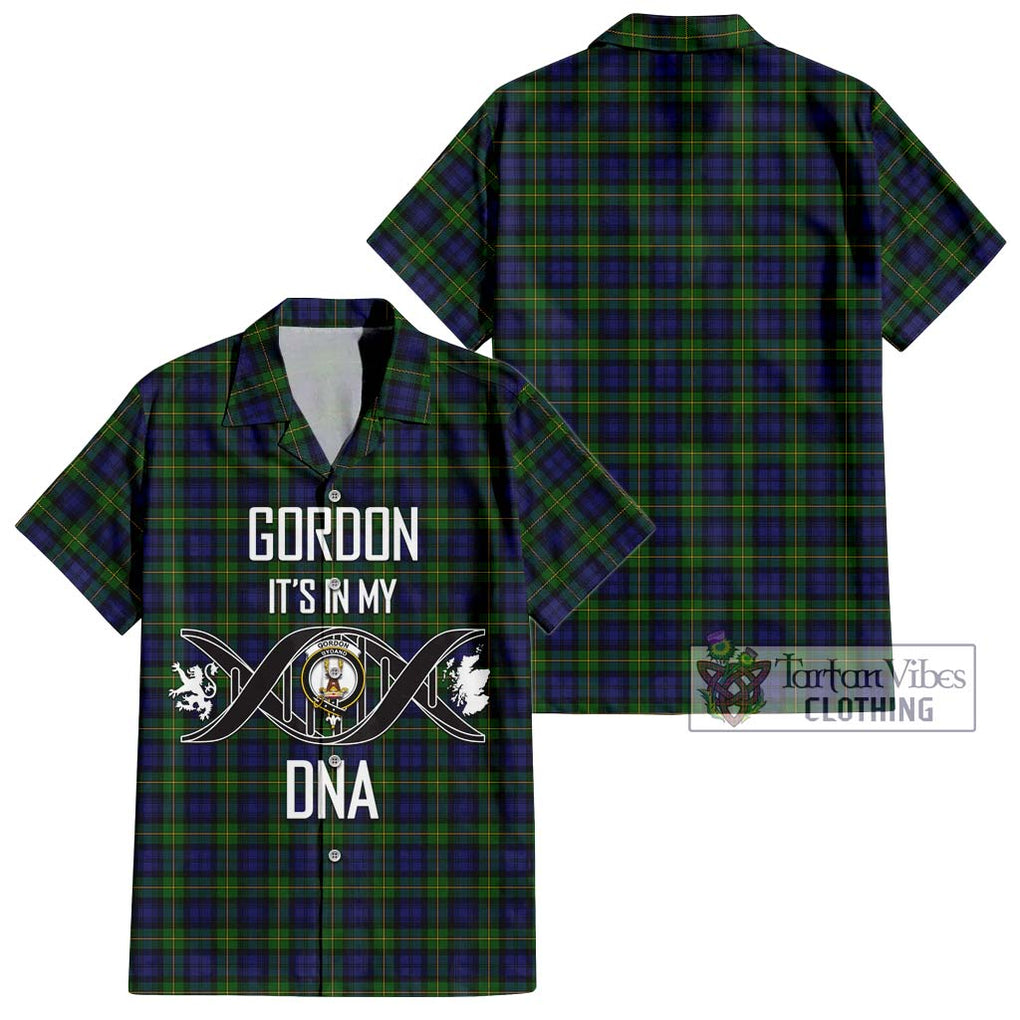 Gordon Tartan Short Sleeve Button Shirt with Family Crest DNA In Me Style Kid - Tartanvibesclothing Shop