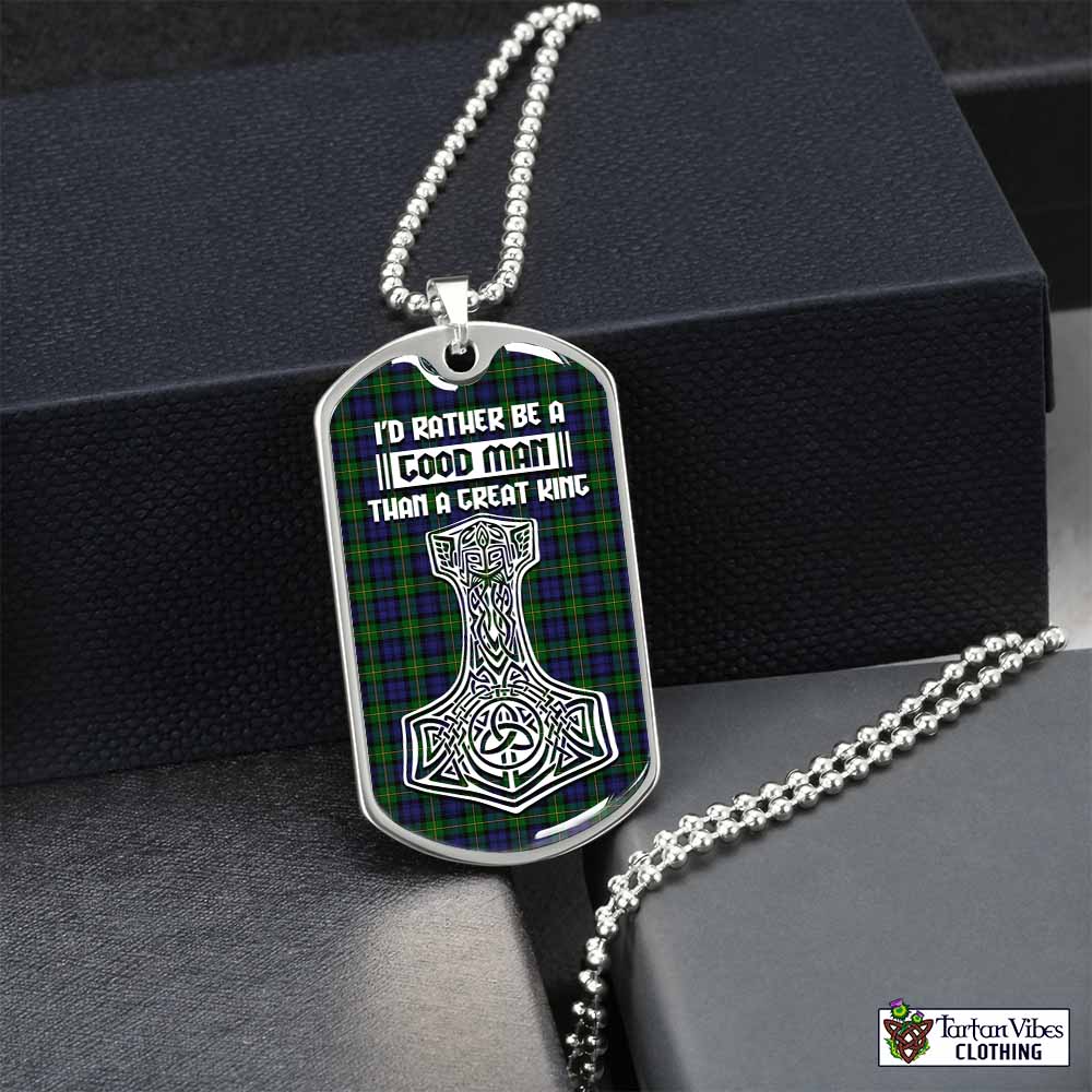 Tartan Vibes Clothing Gordon Tartan Dog Tag Necklace Viking Mjolnir Style