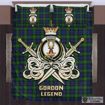 Gordon Tartan Bedding Set with Clan Crest and the Golden Sword of Courageous Legacy