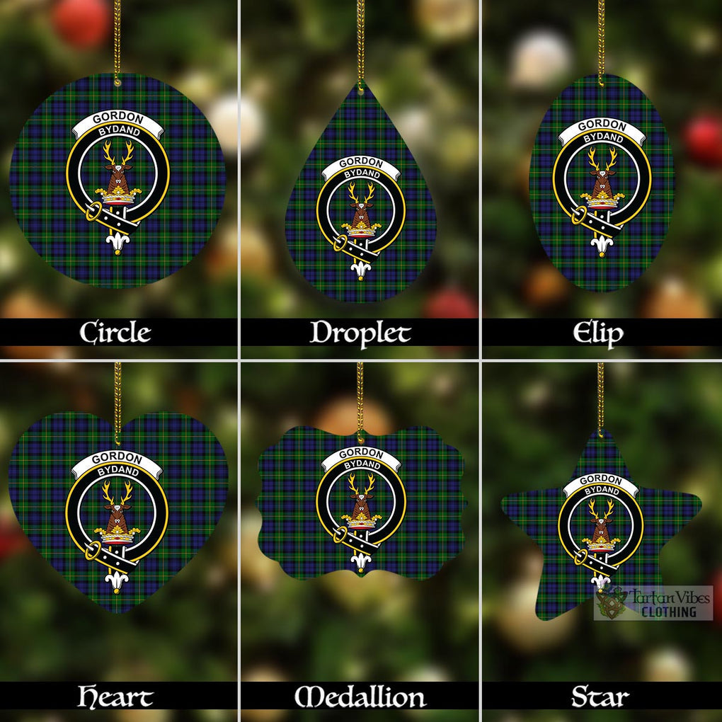 Tartan Vibes Clothing Gordon Tartan Christmas Aluminium Ornament with Family Crest