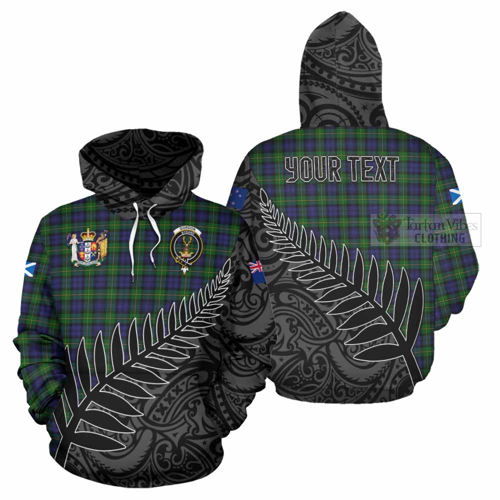 Tartan Vibes Clothing Gordon Crest Tartan Hoodie with New Zealand Silver Fern Half Style