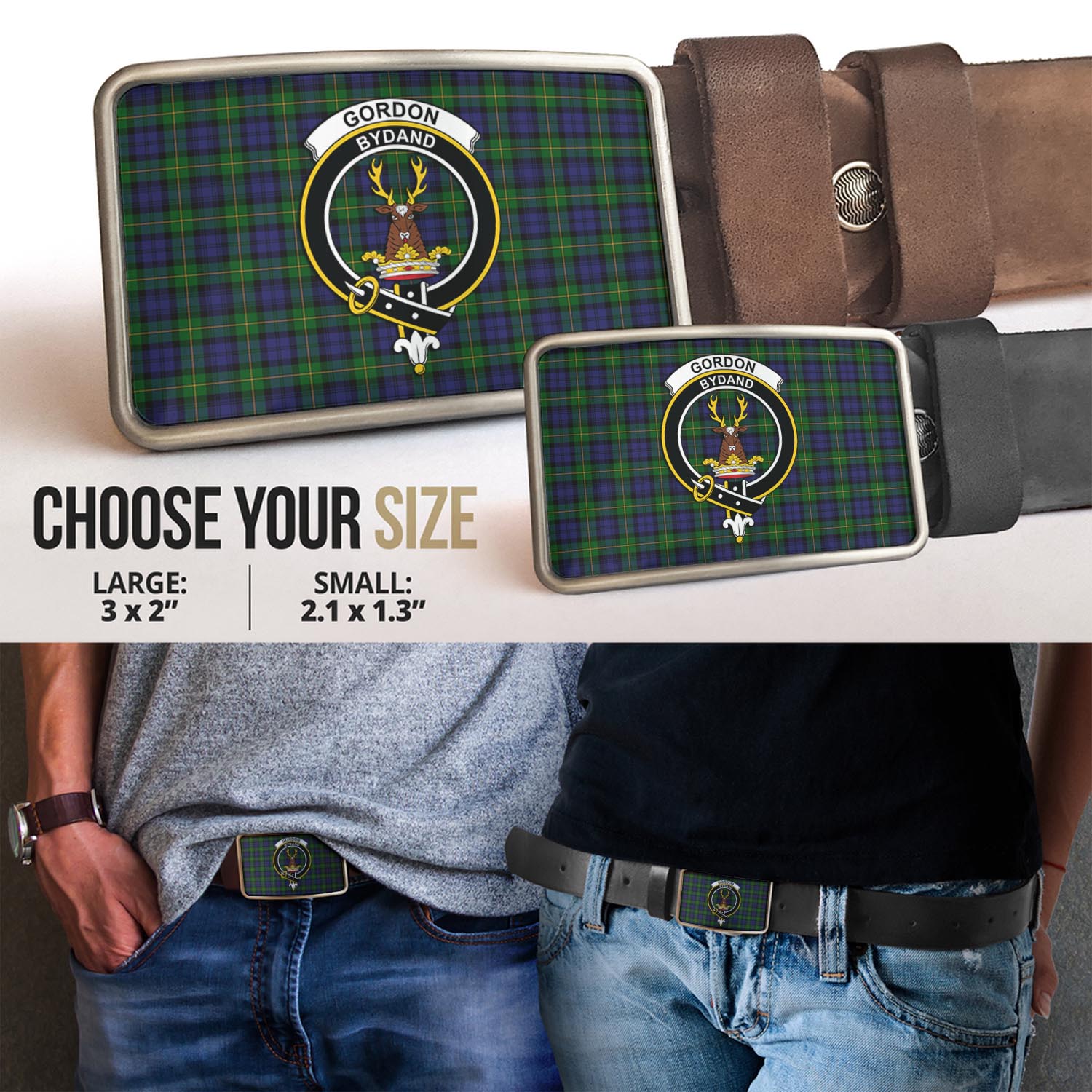 Gordon Tartan Belt Buckles with Family Crest - Tartan Vibes Clothing