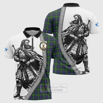 Gordon Tartan Clan Crest Zipper Polo Shirt with Highlander Warrior Celtic Style