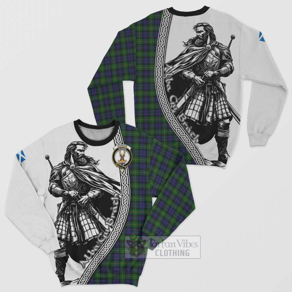 Tartan Vibes Clothing Gordon Tartan Clan Crest Sweatshirt with Highlander Warrior Celtic Style