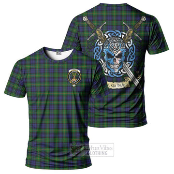 Gordon Tartan T-Shirt with Family Crest Celtic Skull Style