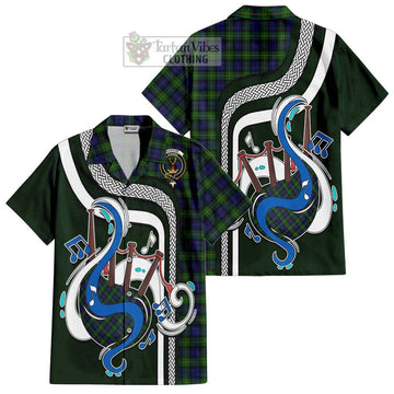 Gordon Tartan Short Sleeve Button Shirt with Epic Bagpipe Style