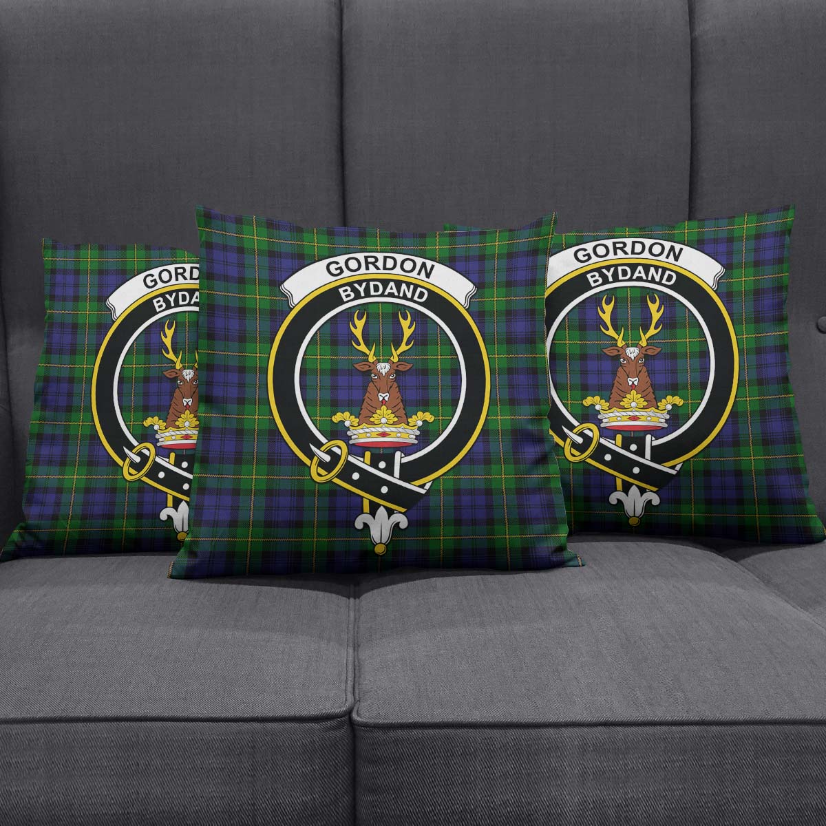 Gordon Tartan Pillow Cover with Family Crest Square Pillow Cover - Tartanvibesclothing